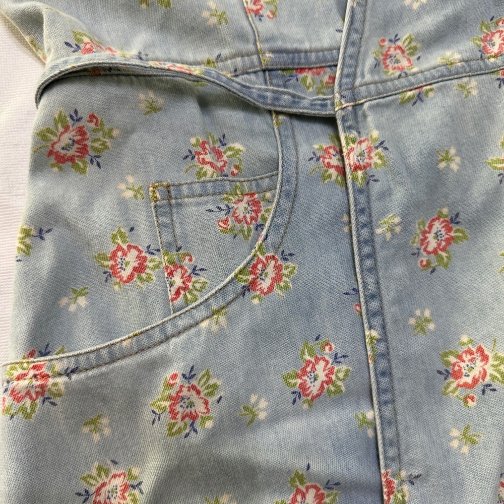 VTG Floral Denim Wrap Midi Dress SP 90s‎ Cottagecore Prairie Boho Ditsy Country - Picture 8 of 10